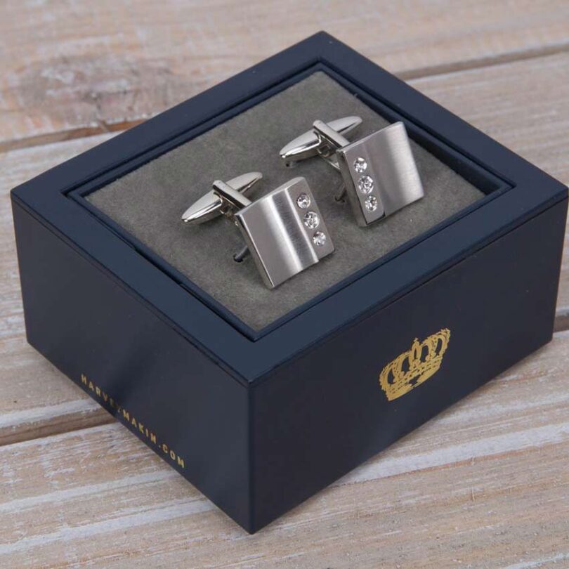 HARVEY MAKIN HM183 MEN’S CUFFLINKS – PLAIN WITH DIAMANTES