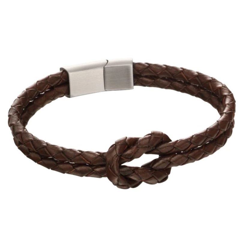 Fred Bennett B5152 Men’s Double Row Knot Brown Leather Bracelet
