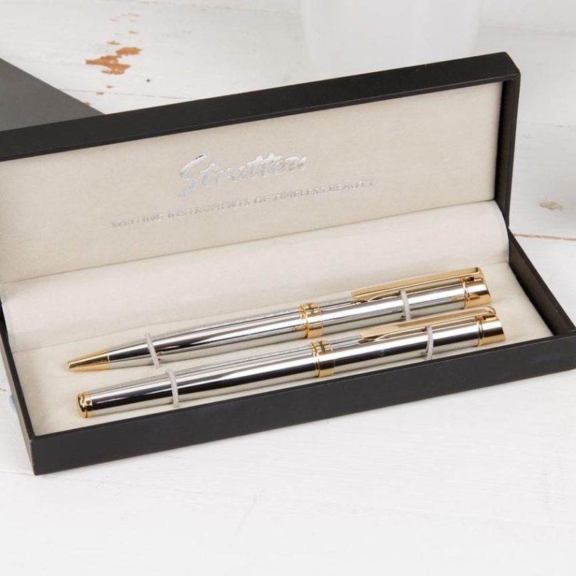 Stratton ST1004 Ball Point & Roller Ball Pen Set – Silver & Gold - Image 2