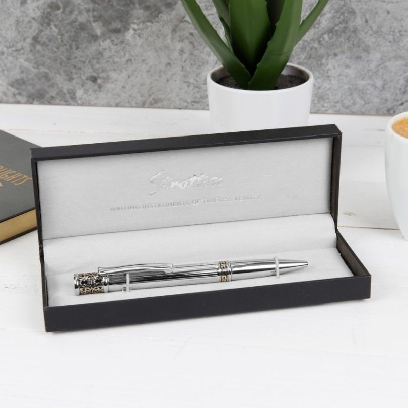Stratton ST1209 Ballpoint Pen – Silver with Ornate Scroll Trim - Image 2